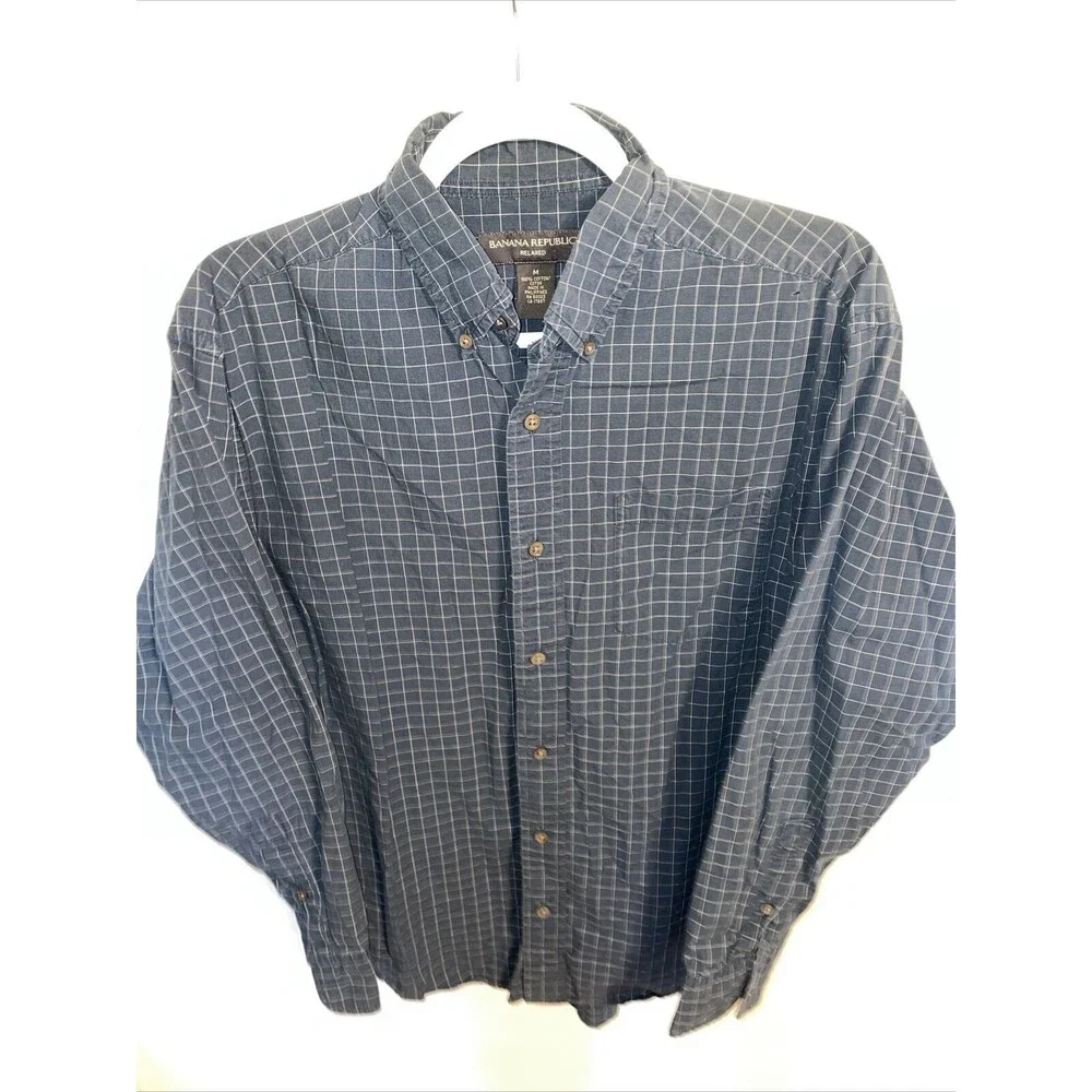 Banana Republic Dress Shirt Mens Size Medium Blue Striped Button Up Long Sleeve